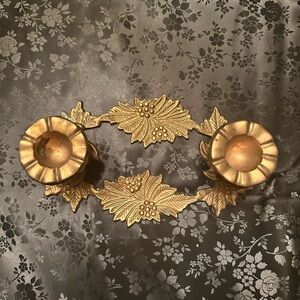Vintage Solid Brass Holly Berry Candle Holder